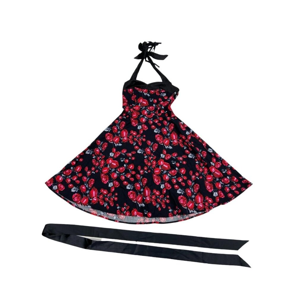 Dress Tells PinUp Swing Dress  Size S  Roses Retro Halter Rockabilly - Picture 2 of 7